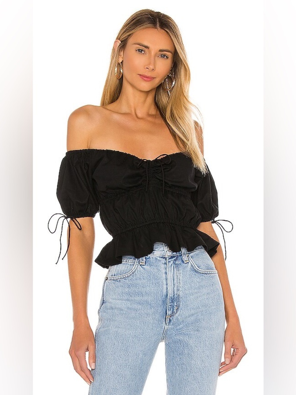 REVOLVE MAJORELLE Black Off the Shoulder Short Sleeve Hearst Top Size XS